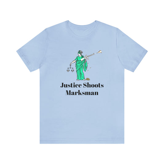 Justice is Blind (But Still Shoots Marksman) - Large Logo Shirt