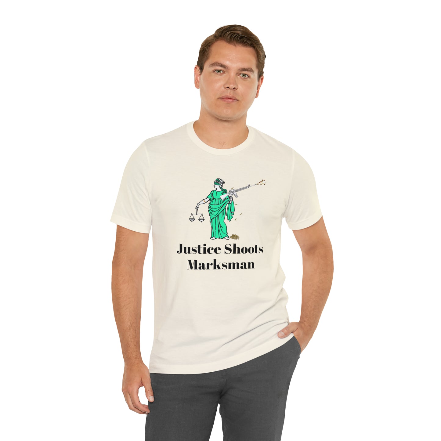 Justice is Blind (But Still Shoots Marksman) - Large Logo Shirt