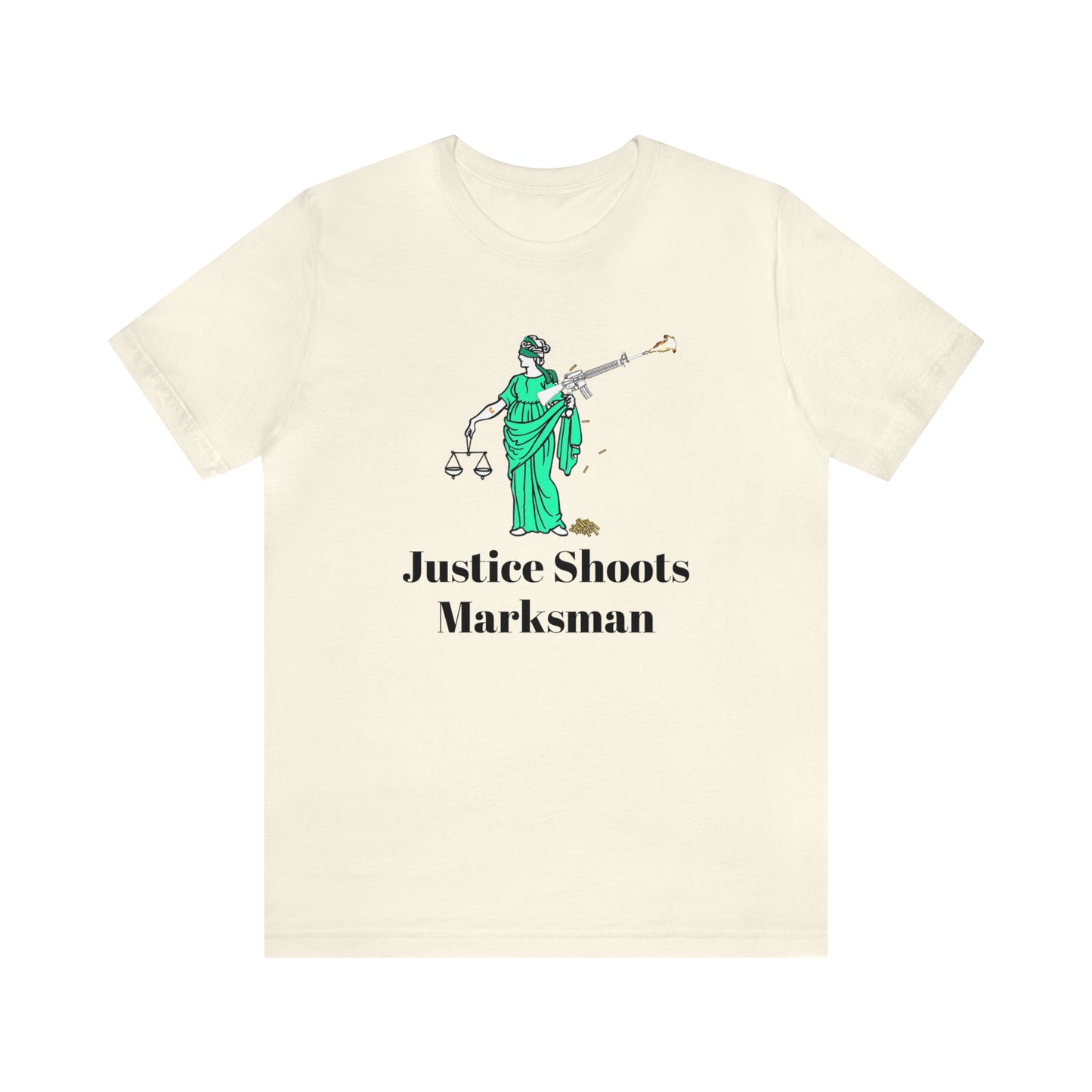 Justice is Blind (But Still Shoots Marksman) - Large Logo Shirt